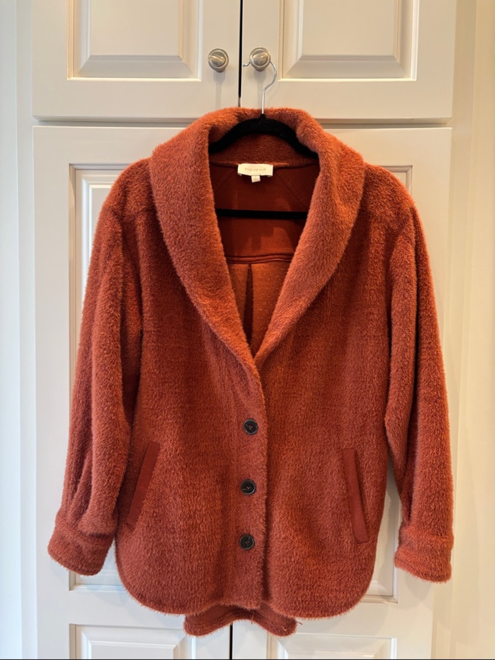 Skies Are Blue Rust Orange Plush Button-Front Jacket